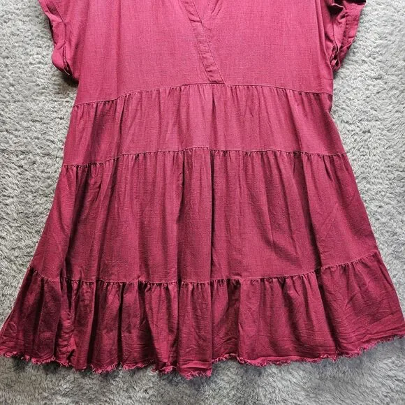 Umgee Pink Fushia Dress Collared Womens Size XL Linen Cotton Casual Knee Length - Picture 3 of 8